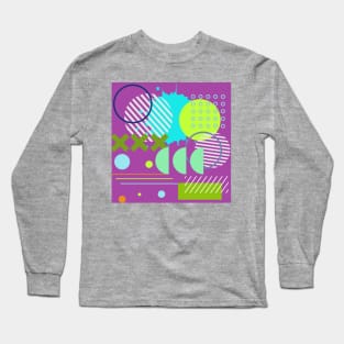 Modern Geometric Pattern Pastel Retro Doodle Aqua  Lime Retro Style. Long Sleeve T-Shirt